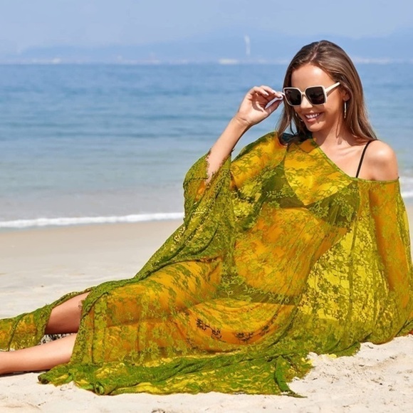 Beach Cover Up Boho Lace Kimono Bikini Robe Swimsuit Bathing Suit Costume Role - Picture 2 of 5